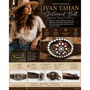 Ivan Tahan Vintage Western Leather Belt Floral Beaded Buckle Boho S/M
